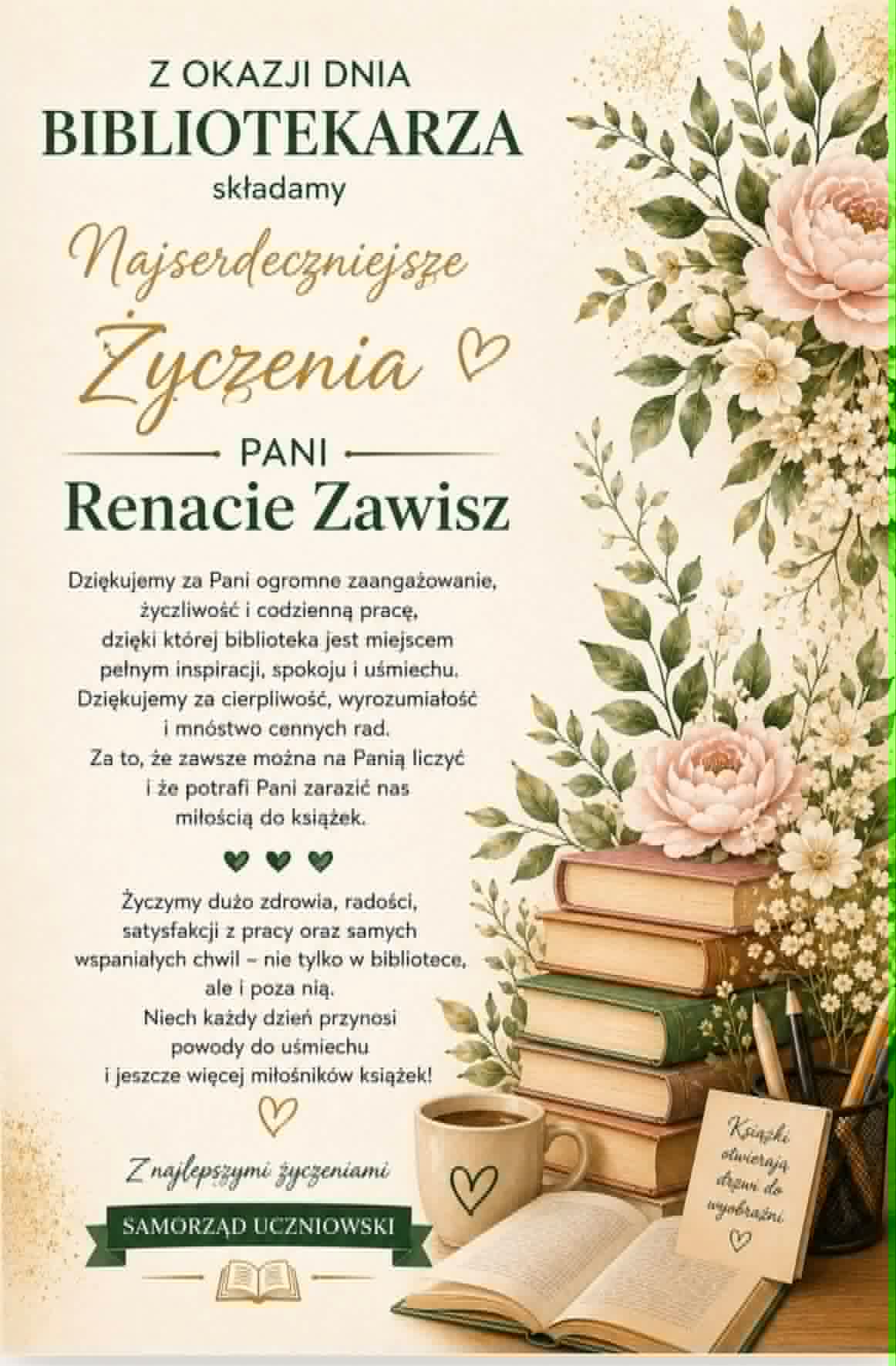 Link prowadzi do artykułu Życzenia z okazji Dnia Bibliotekarza, SP Klucze 2026