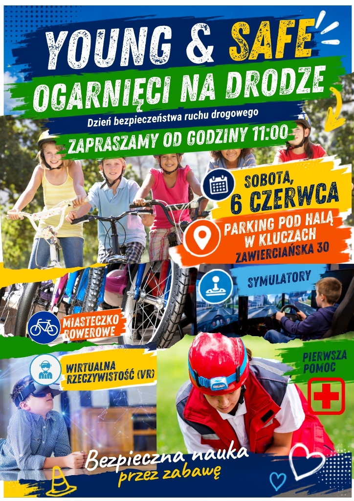 Plakat promujący Bezpieczeństwo w ruchu drogowym, spotkanie dotyczące tego tematu